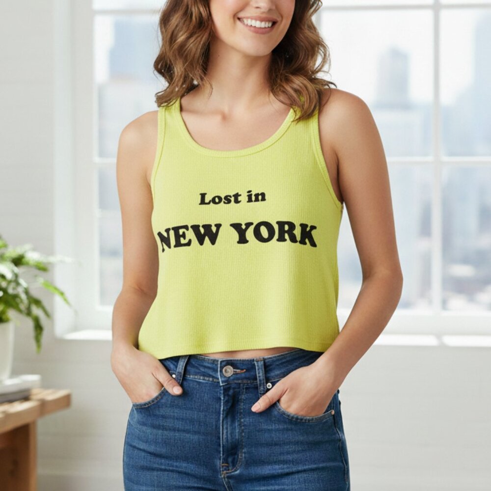 Pull & Bear Women’s Tank Top Yellow Small Boho Casual Summer Festival cropped